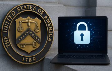 米財務省の建物とデジタルIDを象徴する指紋認証の合成イメージ