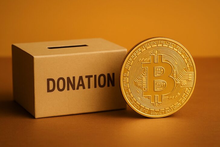 ウィンクルボス兄弟がトランプ支持のPACにビットコイン2100万ドルを寄付したニュースを象徴するイメージ、ビットコインと寄付の概念を表現