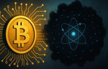 量子コンピューティングによる脅威に直面するビットコインを象徴的に描いたデジタルイラスト