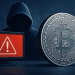 仮想通貨のセキュリティリスクを象徴するビットコインのデジタルイラスト