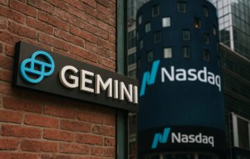 ジェミニとナスダックの提携を象徴する現代的な金融都市の風景