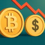金色のビットコインとデジタルチェーンを描いたイラスト