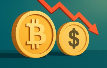 金色のビットコインとデジタルチェーンを描いたイラスト