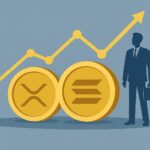 CMEグループがXRPとSolana先物オプションを開始する様子を表現した抽象的なイラスト