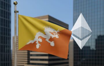 ブータンの国家デジタルIDシステムがイーサリアムブロックチェーンに統合されたことを象徴するイメージ。伝統的な建築と未来的なデジタルネットワークを融合。