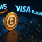 CircleがArcブロックチェーンのテストネットを立ち上げ、VisaやBlackRockなど世界大手企業が参加する様子を象徴する近未来的なネットワークイメージ