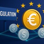欧州連合と欧州中央銀行によるステーブルコイン規制を象徴する抽象的なイメージイラスト