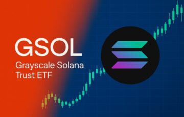 グレイスケールのソラナETF「GSOL」がNYSE Arcaで取引開始されたことを象徴するイラスト。ブロックチェーンと金融市場の融合を表現。