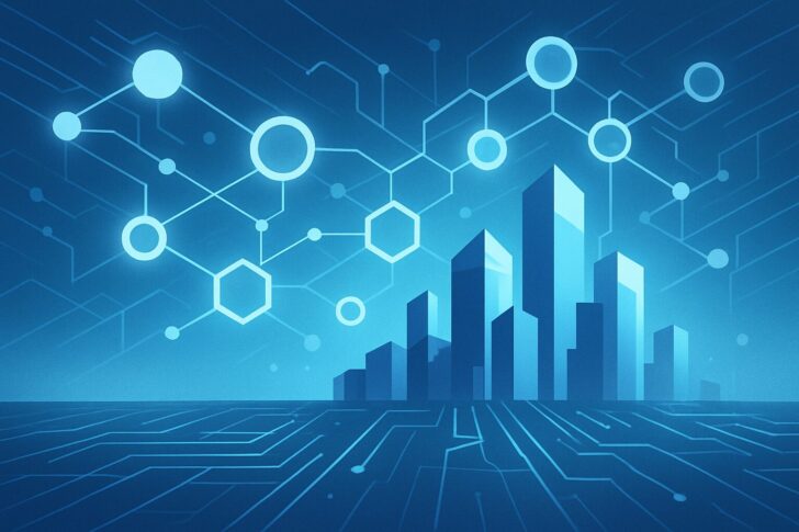 企業向けステーブルコイン発行プラットフォームを象徴する未来的なデジタルネットワークのイラスト