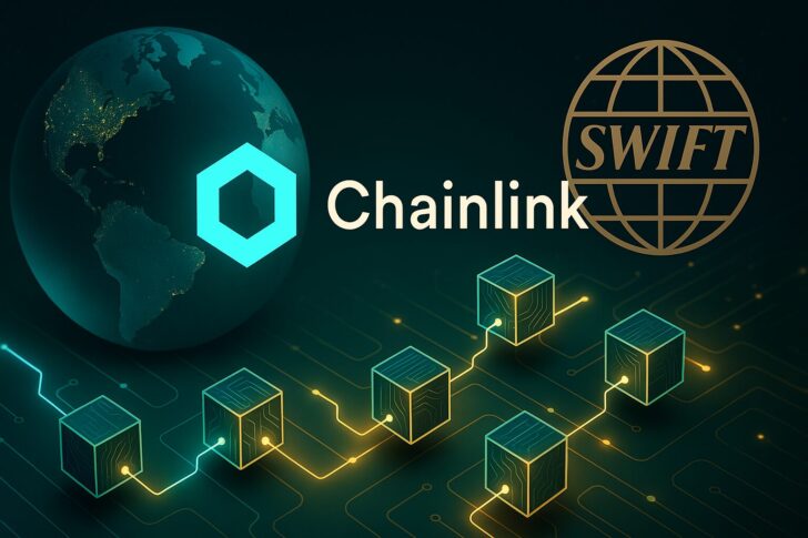 Swiftが発表した新しいブロックチェーン台帳を象徴するデジタル金融ネットワークのイメージ