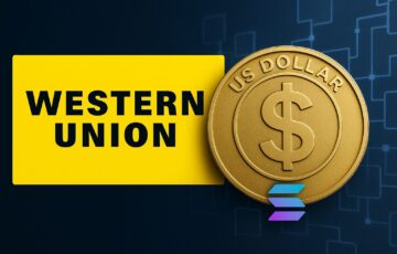 ウエスタンユニオンがソラナ上で米ドル建てステーブルコイン「USDPT」を発行するイメージ。ロゴとデジタル通貨を象徴する構図。