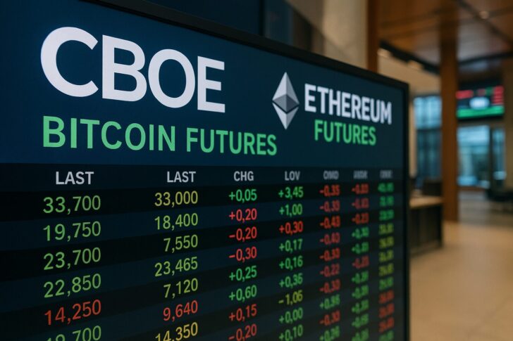 CBOEで表示されるビットコイン先物とイーサリアム先物の取引画面