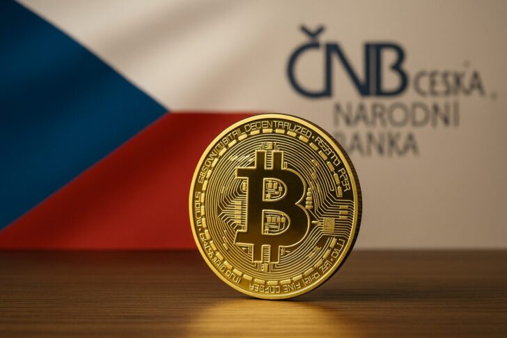 チェコ国立銀行のデジタル資産テストポートフォリオを象徴するビットコインと欧州金融のイメージ