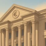 欧州中央銀行の建物を描いたイラスト。ユーロ圏の金融政策やステーブルコイン規制を象徴する構図。
