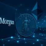 JPモルガンとCoinbaseを象徴するロゴが並び、Baseネットワークを示すデジタル背景が広がる画像