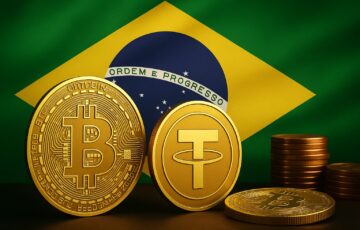 ブラジル国旗とデジタル通貨の要素を組み合わせた、仮想通貨課税方針を象徴するイラスト