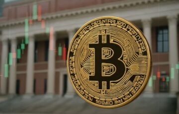 ビットコインの象徴と上昇チャートを背景にした、大学基金の投資拡大を示すイメージ画像
