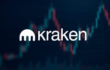 クラーケンのロゴが中央に表示され、背景にぼかした価格チャートが映る画像