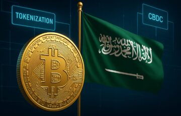 サウジアラビア国旗とビットコインを組み合わせた、金融市場のトークン化とCBDC開発を象徴するイラスト