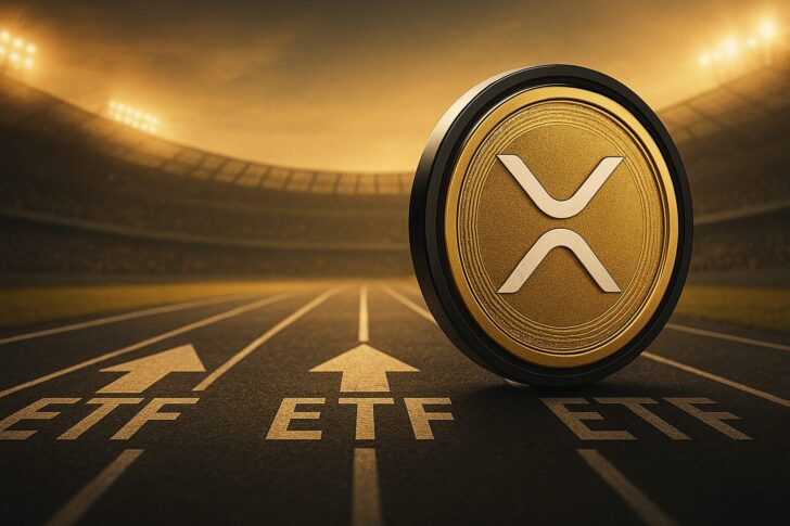 XRP ETFを巡り、フランクリン・テンプルトン、ビットワイズ、グレイスケールなど複数の資産運用会社が上場準備を加速させている状況を示すイメージ