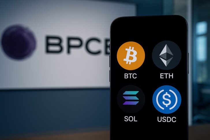 フランスの銀行BPCEアプリに表示されたビットコインやイーサリアムなどの仮想通貨取引画面のイメージ