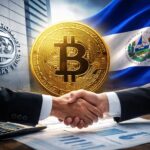 IMFとエルサルバドルがビットコイン政策を巡り協議する様子を象徴したイメージ