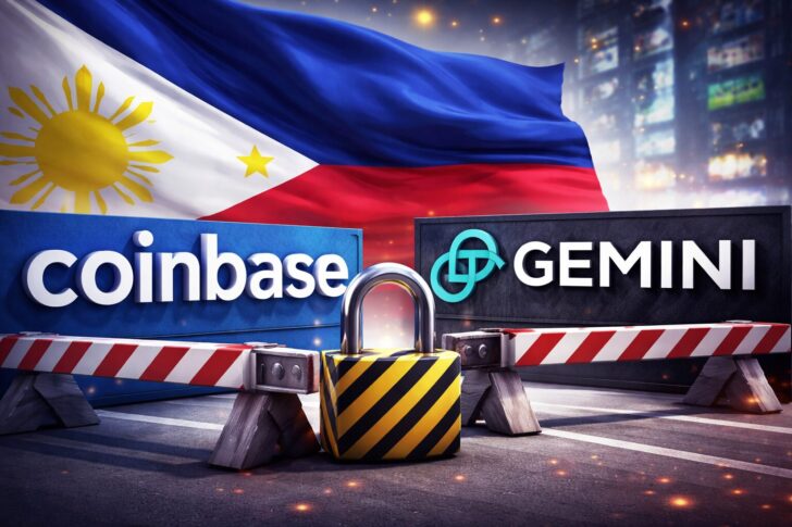 フィリピンで仮想通貨取引所CoinbaseとGeminiへのアクセスが遮断される様子を表したイメージ