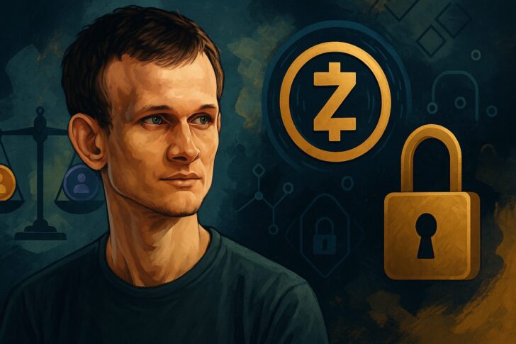 ヴィタリック・ブテリンがZcashのトークン投票に警告を示す様子を描いたイラスト