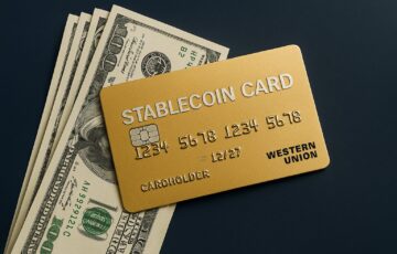 ウエスタンユニオンが構想するステーブルコイン対応プリペイドカードを象徴する金色のカードと米ドル紙幣のイメージ