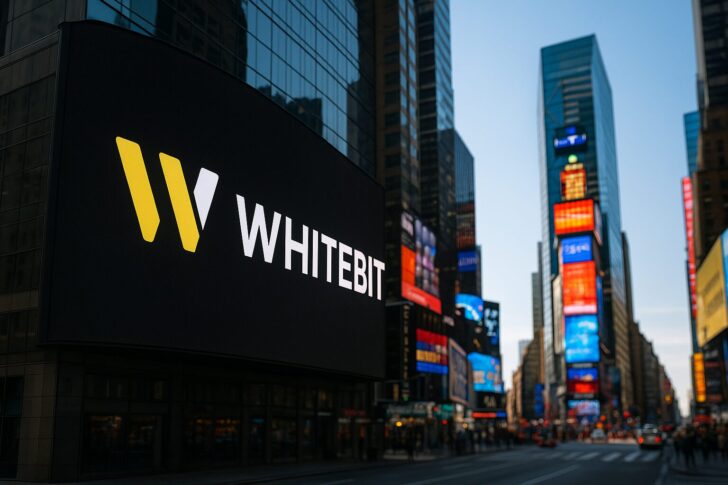 ニューヨーク・タイムズスクエアに表示されたWhiteBITロゴの大型デジタル看板