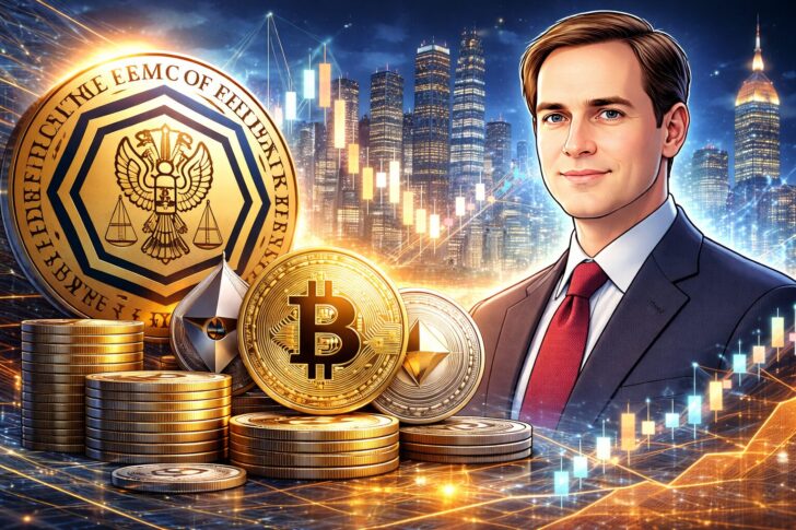 米商品先物取引委員会(CFTC)がデジタル資産と予測市場の規制近代化に向けて開始した「将来性確保イニシアチブ」を象徴するイラスト