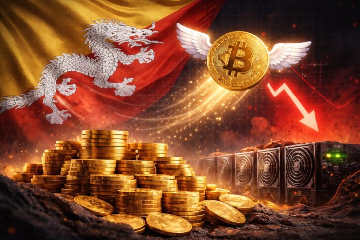 ブータンがビットコイン準備金を縮小する動きを象徴したイメージ
