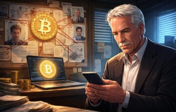 ジェフリー・エプスタインとビットコイン開発者との接点を象徴的に描いたイラスト