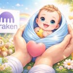 クラーケンによる新生児支援を象徴するイラスト。赤ちゃんを優しく包み込む手と温かい雰囲気で支援を表現している。