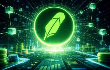 Robinhood Chainのテストネットが初週で400万件の取引を記録したことを示すイメージ。緑色のロゴとブロックチェーンネットワーク、デジタル資産の拡張を表現している。