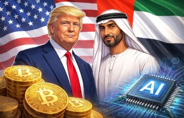 トランプ一家と関係する仮想通貨企業ワールド・リバティ・ファイナンシャルへのUAE高官による出資を象徴したイラスト