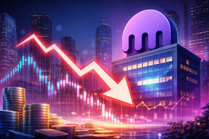 KrakenのIPO延期と市場低迷を表す下落チャートのイメージ