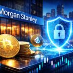 モルガン・スタンレーが米国銀行免許を申請し、仮想通貨の保管・取引体制強化を進めるイメージ