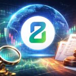 Polymarketの市場健全性ルール強化を象徴するイメージ。金融チャートと規制文書、ガベルが配置され、監視とコンプライアンスの強化を表現している