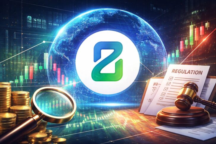 Polymarketの市場健全性ルール強化を象徴するイメージ。金融チャートと規制文書、ガベルが配置され、監視とコンプライアンスの強化を表現している