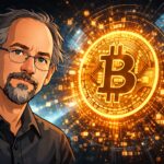 アダム・バック氏とビットコインを象徴するイラスト、サトシ・ナカモト調査を表現