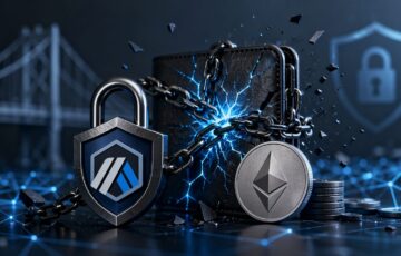 Arbitrumロゴとイーサリアムコイン、チェーンでロックされたウォレットが描かれたハッキング対策イメージ