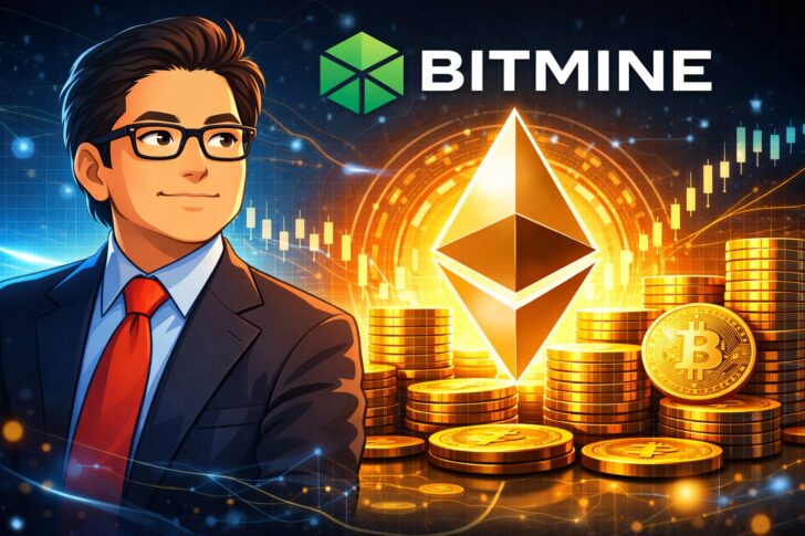 Bitmineによるイーサリアム大量取得と仮想通貨の価値保存性を表現したイラスト