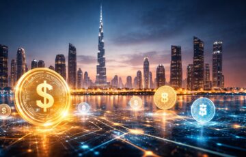 ドバイの都市景観と仮想通貨を組み合わせたイメージ、RWAやステーブルコイン規制の枠組みを表現
