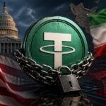 米国による制裁でロックされたUSDTとイラン情勢を象徴するビジュアル