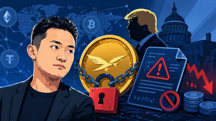 ジャスティン・サン氏とWLFIのトークン凍結問題を示すイラスト