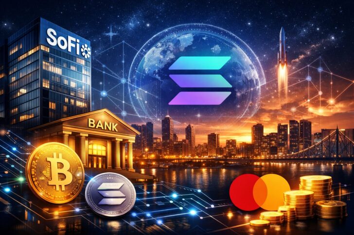SoFiがSolana上で仮想通貨と法定通貨を統合したバンキングサービスを展開するイメージ