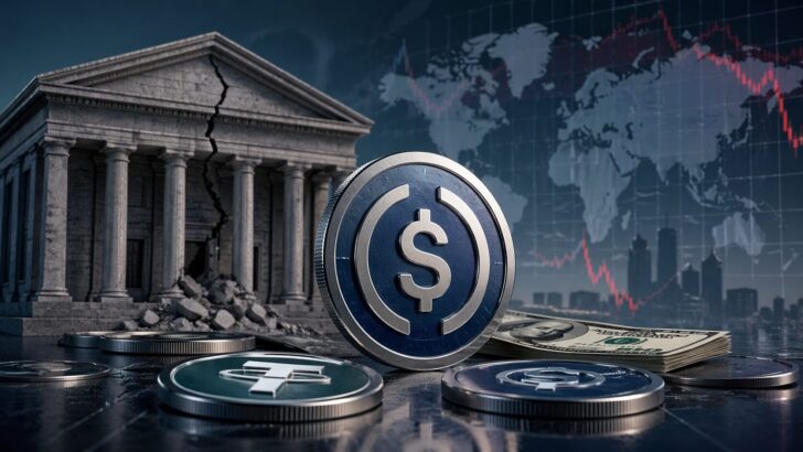 ドル建てステーブルコインと金融不安リスクを象徴するイメージ