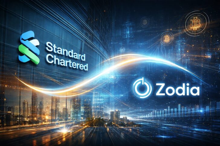 スタンダードチャータード銀行とゾディアカストディの統合を示すデジタル資産イメージ