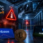 AWSのデータセンター障害によるCoinbaseなどへの影響を表現したイメージ画像